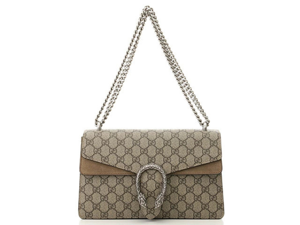 Gucci Dionysus Shoulder Bag GG Supreme Canvas Suede Beige Cream Taupe Gray